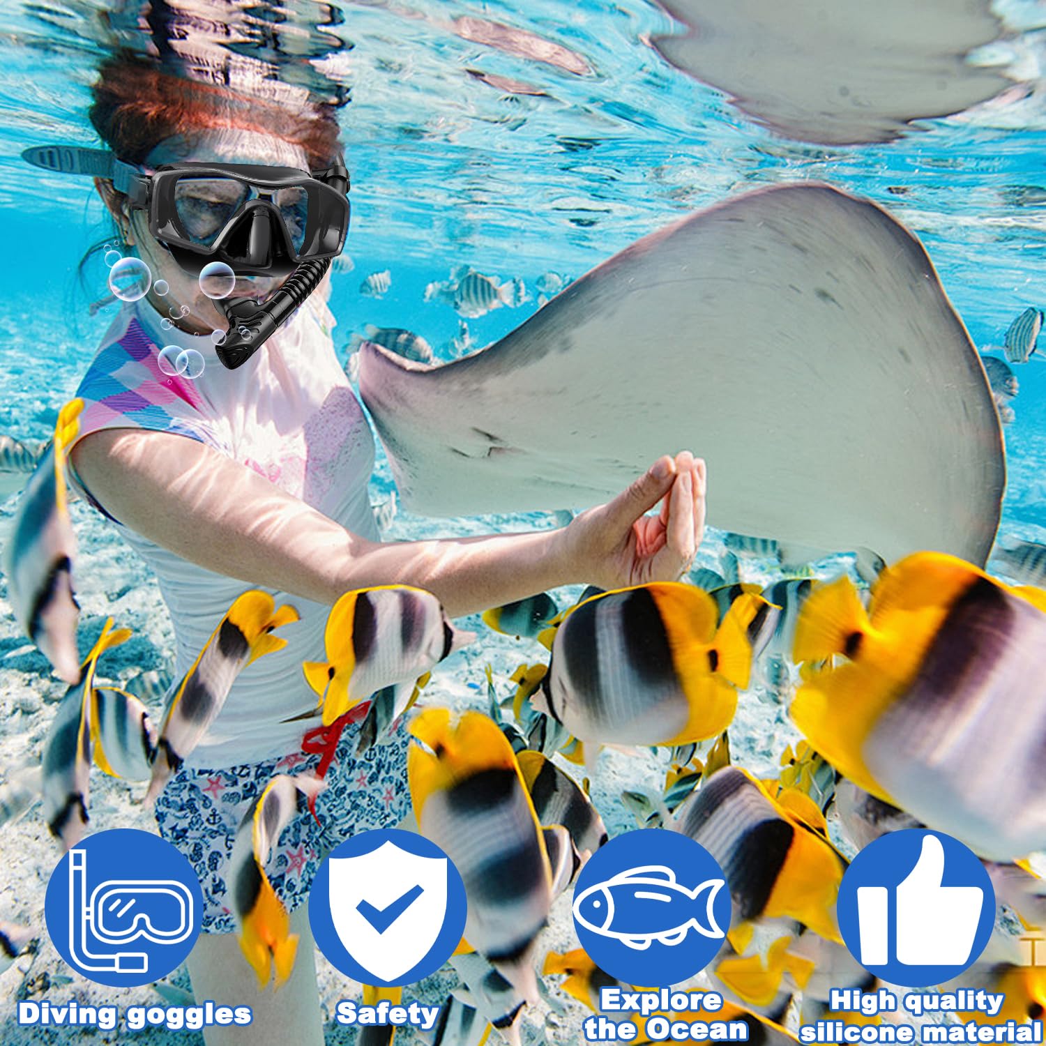 Maschera Subacquea Adulti, Maschera Snorkeling Adulto con Boccaglio, Maschera Subacquea per Adulti, Maschera per Immersioni, Maschera e Boccaglio Snorkeling, per Immersioni, Apnea e Snorkeling