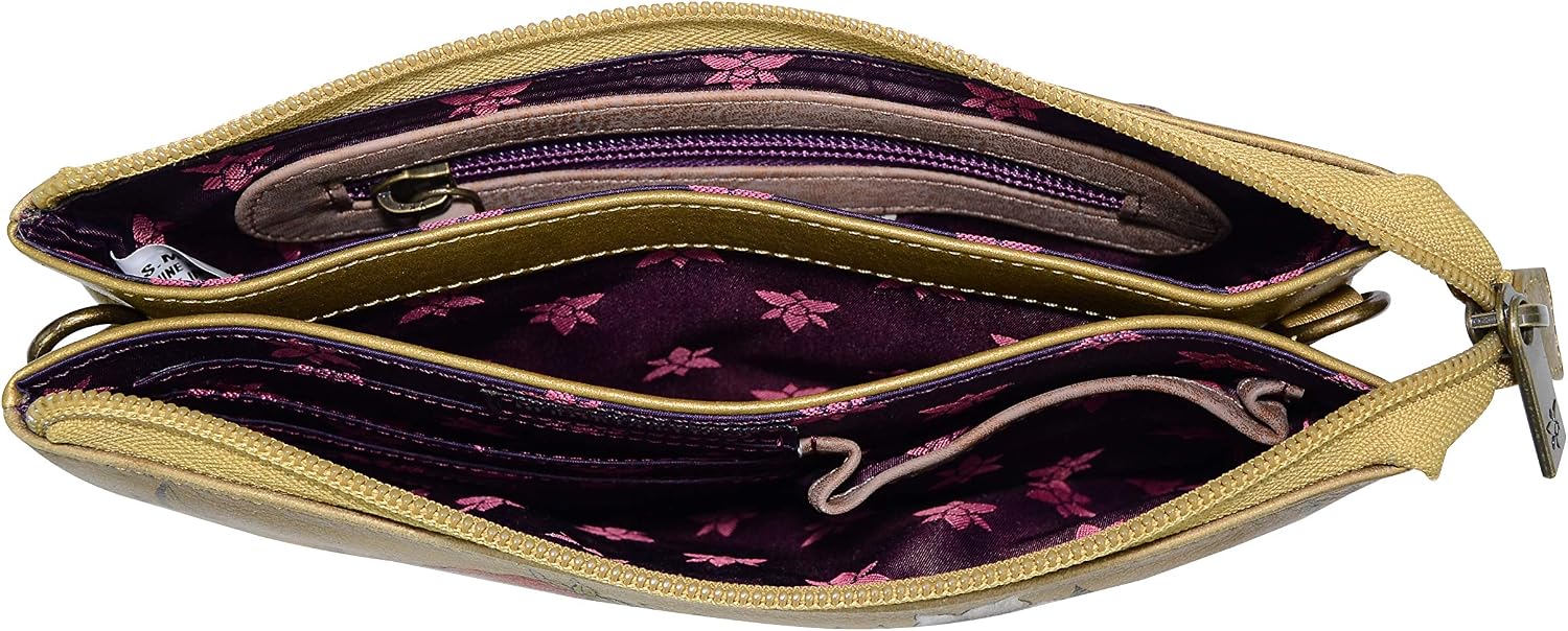 Anuschka Original Hand-Painted Leather Organizer Crossbody with RFID Protection, Angel Wings