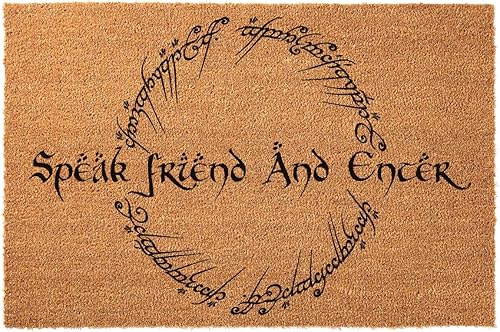 Divertido tapete decorativo para porche con texto en inglés "El señor de los anillos" con texto en inglés "Speak Friend and Enter Welcome Porche"