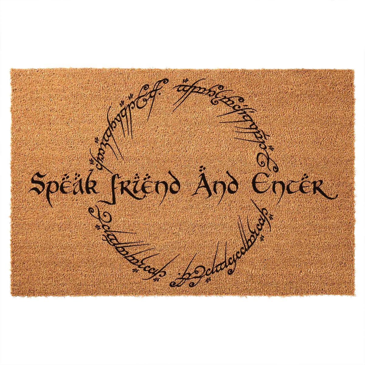 JiXianJu Funny Speak Friend and Enter Welcome Porch Decor Doormat for The Entrance Way Personalized Rugs with Heavy-Duty Backing Non Slip Outdoor Coir