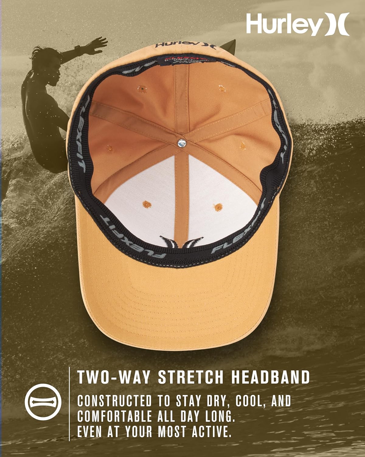 Hurley Mens Baseball Cap - Flexfit Fitted Baseball Caps for Men (Sizes: S-XL) - Image 3