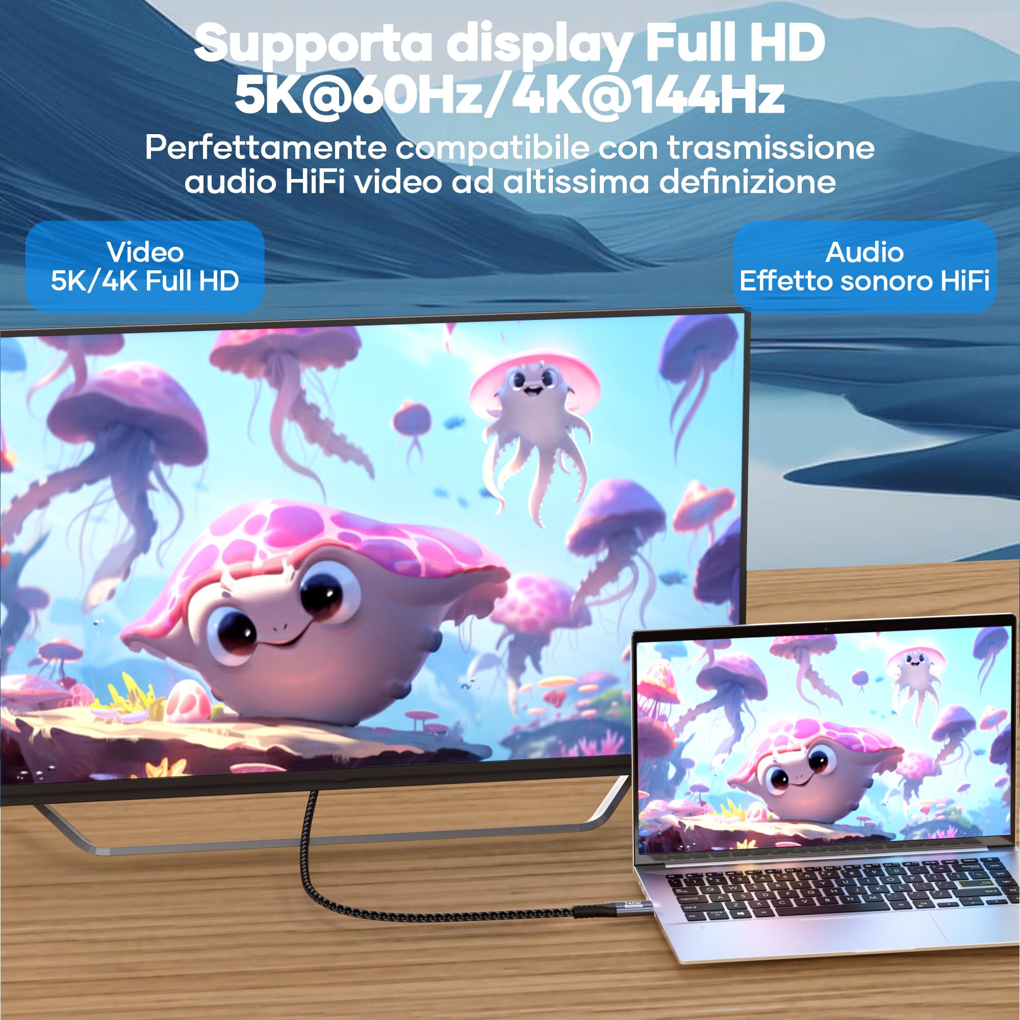 Cavo dati USB-C,cavo USB-C da 1m,20 Gbps USB 3.2 Gen2×2 240W,ricarica - Cavo video 5K@60 Hz 4K@144 Hz Cavo di ricarica da PD3.1 per iPhone 17 Pro Max/Plus/Pro/iPhone 16/15/MacBook Pro/iPad Pro,PSSD