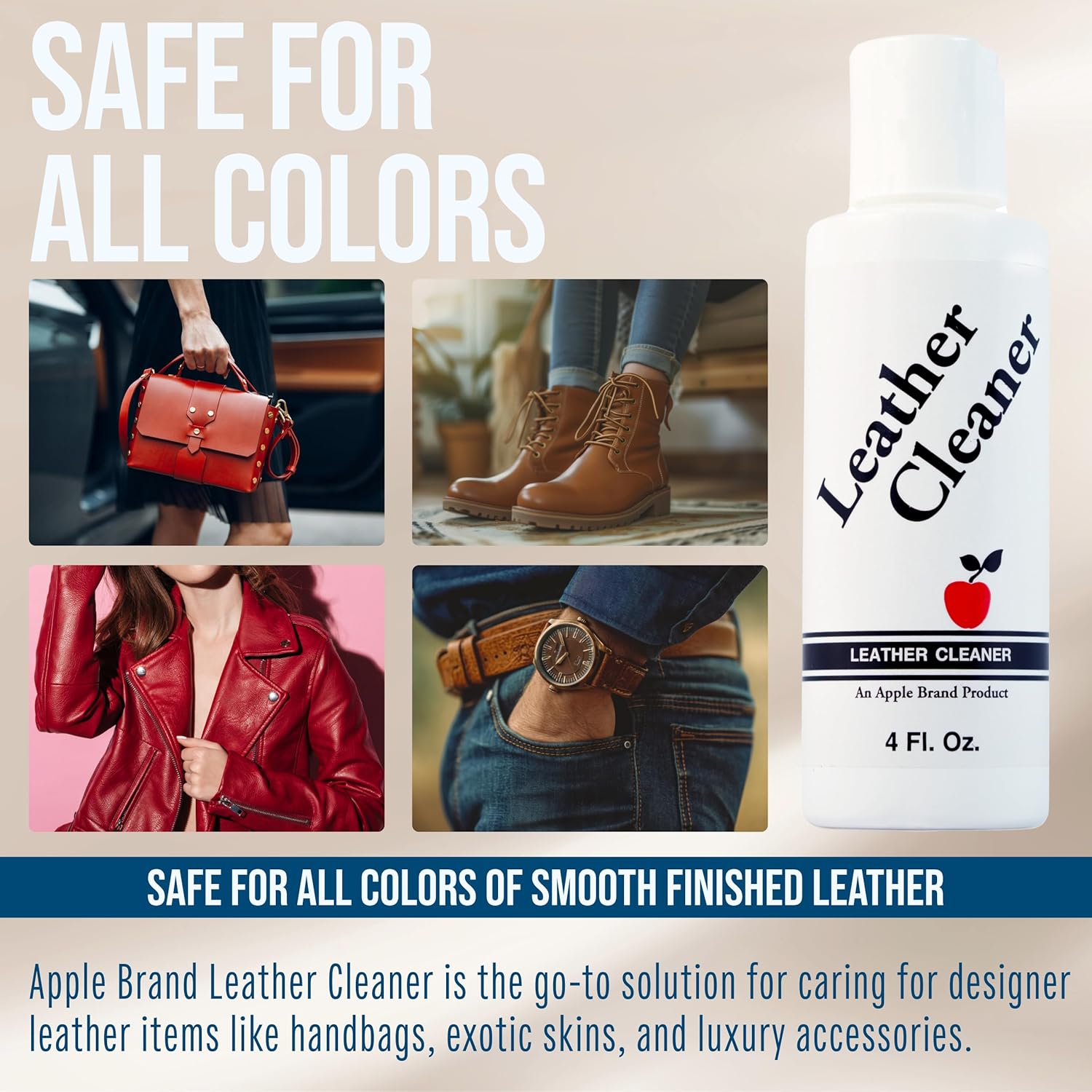 Apple Brand Leather Cleaner 4 oz - Great for Shoes, Boots, Handbags, Car Upholstery, Furniture - Removes Surface Dirt, Grime, Salt and More From Finished Leathers - Image 2