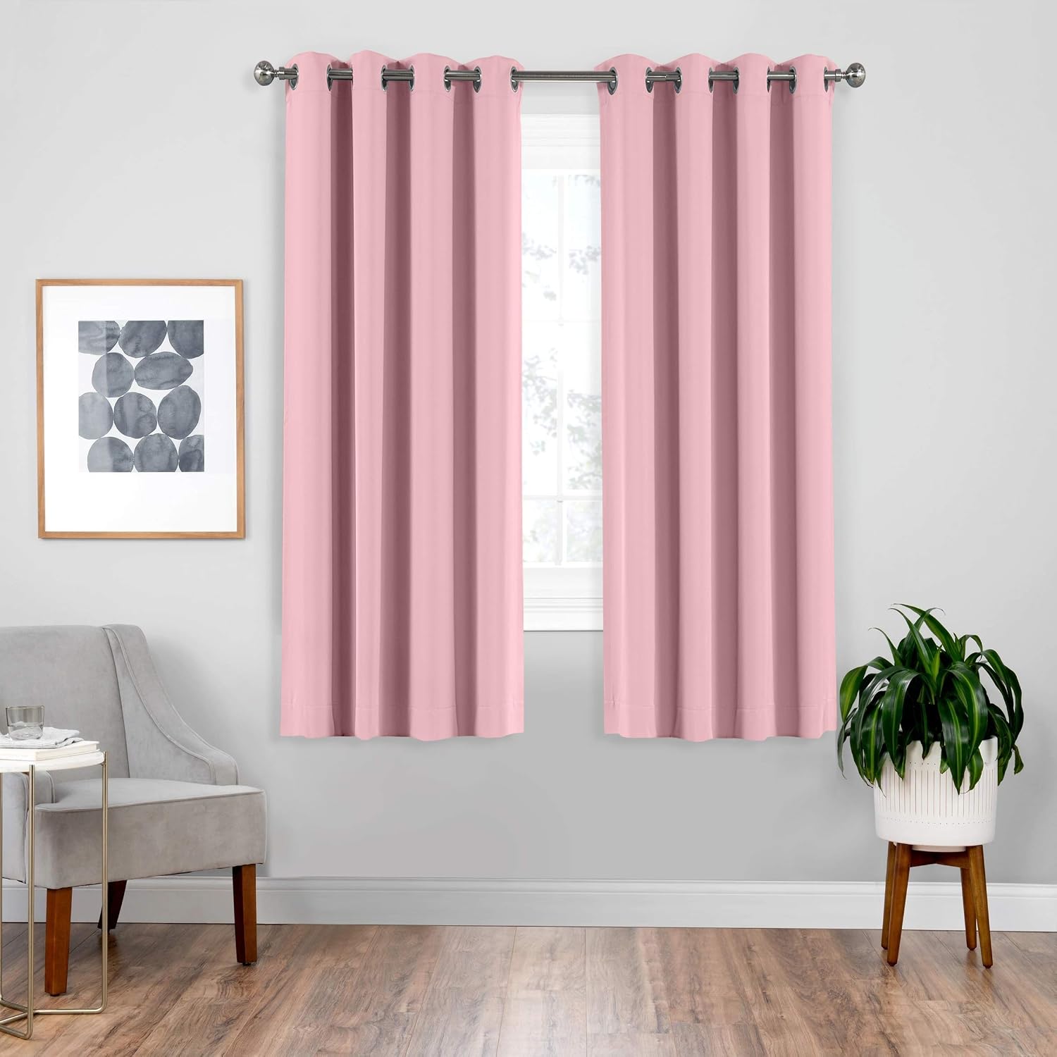 downluxe Window Drapes Curtains - Totally Darkness Grommet Drapes, Blackout Window Curtains for Daughters Room (Baby Pink, 2 Panel Set, 52 Inches Width x 63 Inches Length Each Panel)