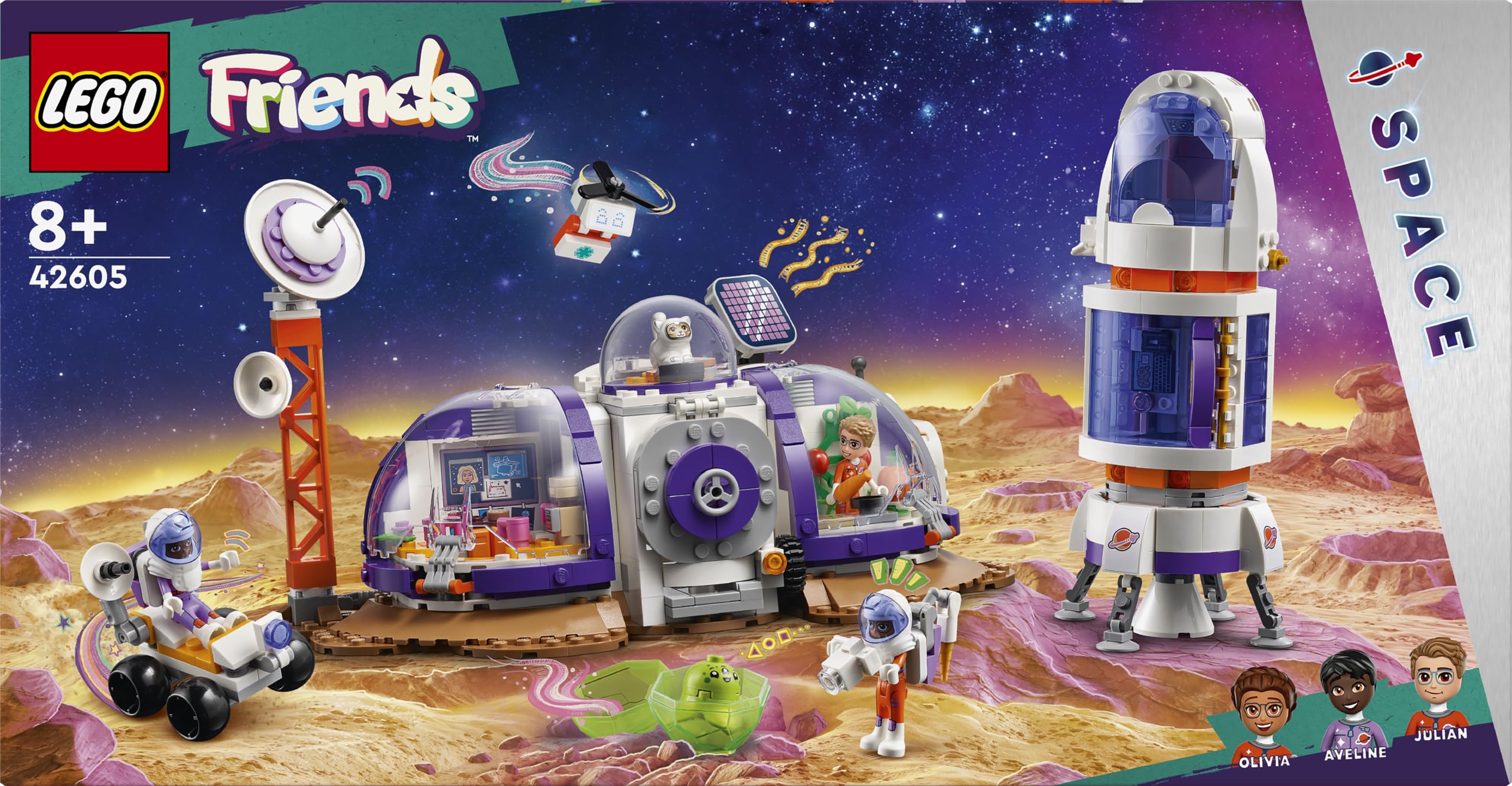 LEGO Friends Stacja kosmiczna i rakieta, zestaw z łazikiem i statkiem kosmicznym dla dziewczynek i chłopców w wieku od 8 lat, 4 minilaleczki, pomysł na prezent dla dzieci, zabawka naukowa, 42605