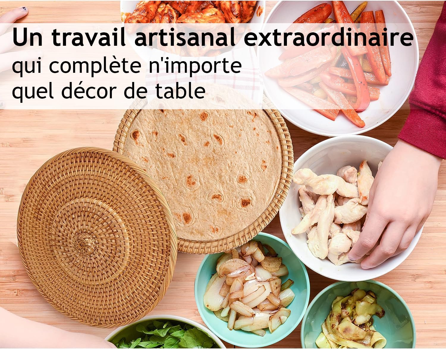 Tortillada - Chauffe Tortillas 26 cm Rotin – Panier à Pain Fait Main pour Tortillas, Wraps et Pain Plat – Avec Tissu en Coton, Garde les Aliments Chauds