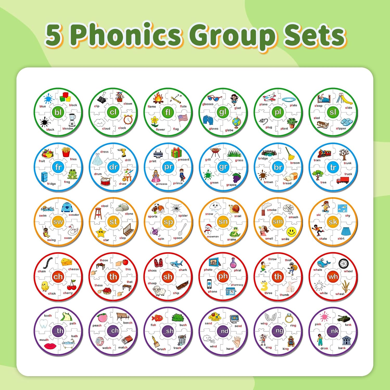 Phonics Word Puzzles for Kids, Phonetic Rhyming Game for Kindergarten, Reading Spelling Game, Toddler Speech Therapy Toys, Sight Words Games, Short Vowel Sound Blends for Preschool Learning