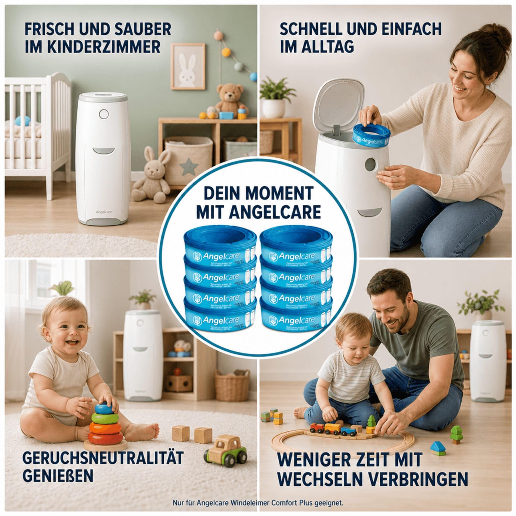 Angelcare 8er-Pack Original Nachfüllkassetten für Angelcare Windeleimer Comfort Plus