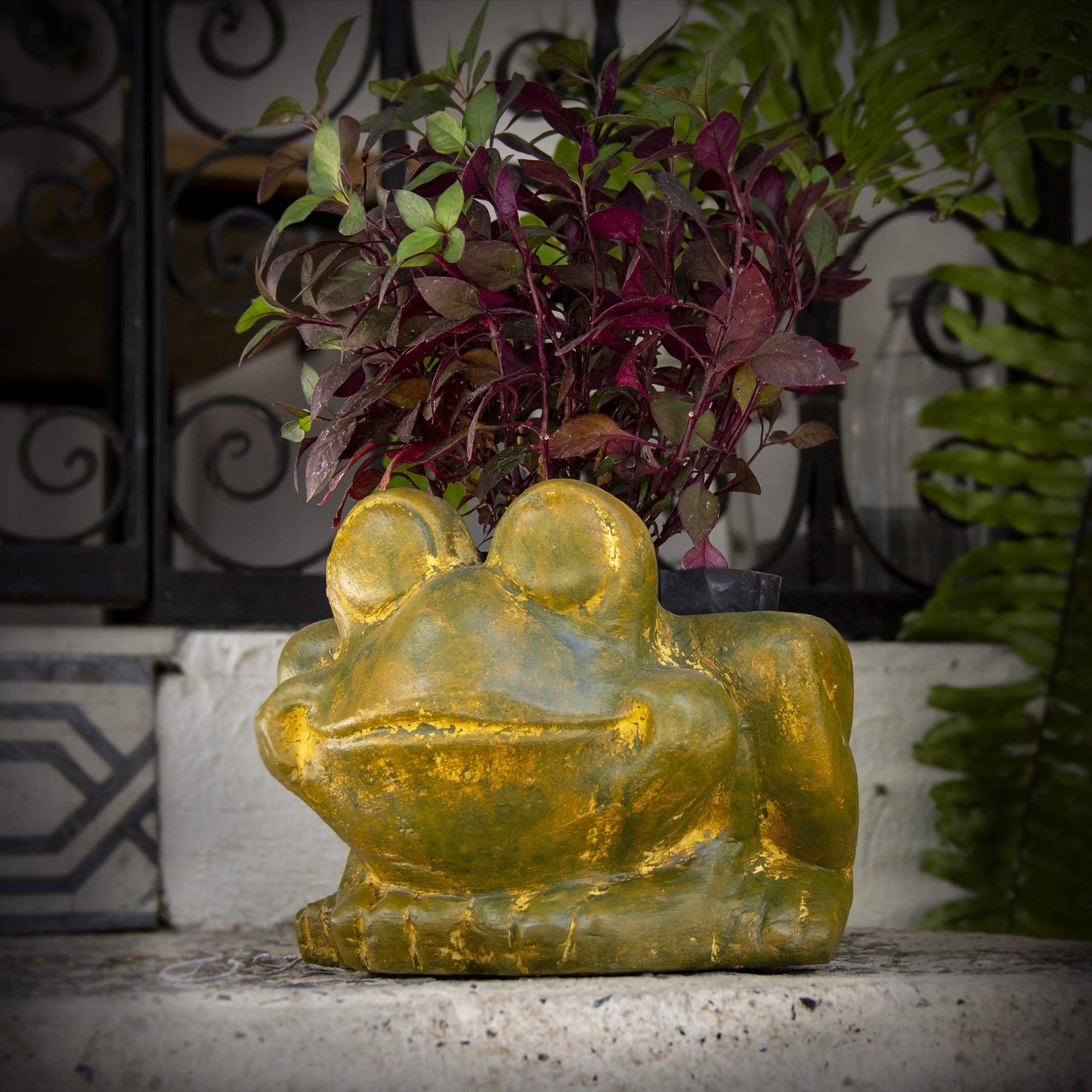2 Fioriere Sospese A Forma Di Rana In Resina - Decorazioni Per Vasi, Balcone E Giardino - Rana Con Bicchiere E Bottiglia Di Vino - Simpatiche E Originali - 6