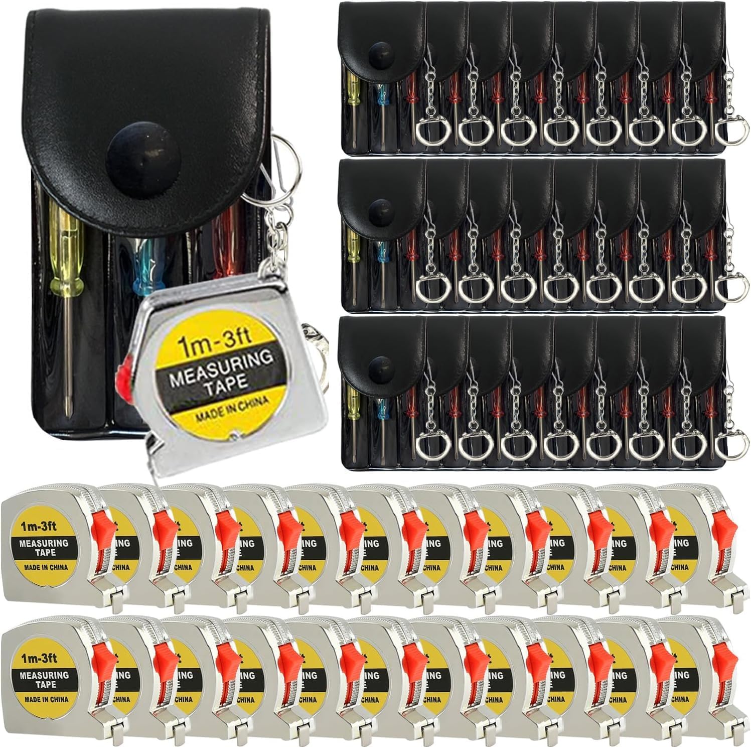 72 Pcs Mini Screwdriver Keychain Tape Measure Keychains Set Retractable Keychain Tape Measure Mini Screwdrivers in Pouch Keychain for Birthday Party Favors and Daily Use, 1 m/ 3 ft