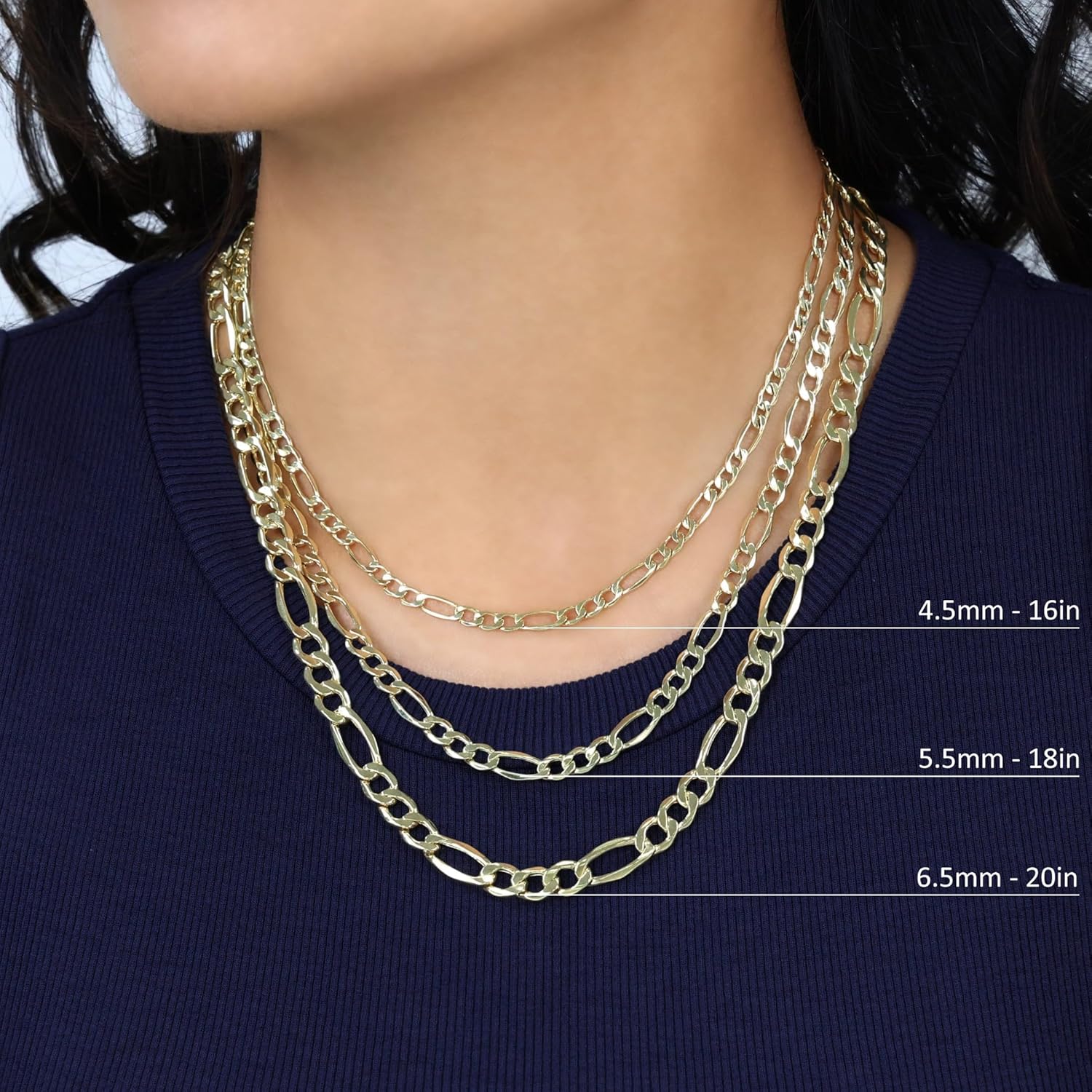 Nuragold 14K Real Yellow Gold Figaro Link Chain Necklace 16"-30" (2mm-7.5mm) Italian Jewelry for Men & Women