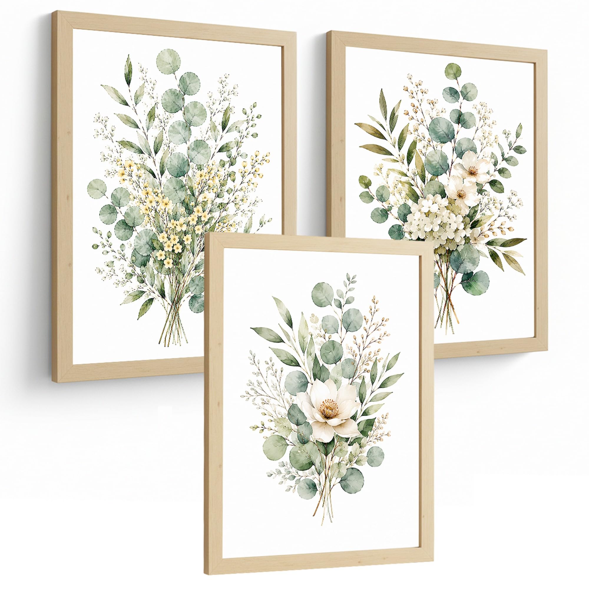 Nacnic Eucalyptus Floral Posters with White Flower Botanical Art