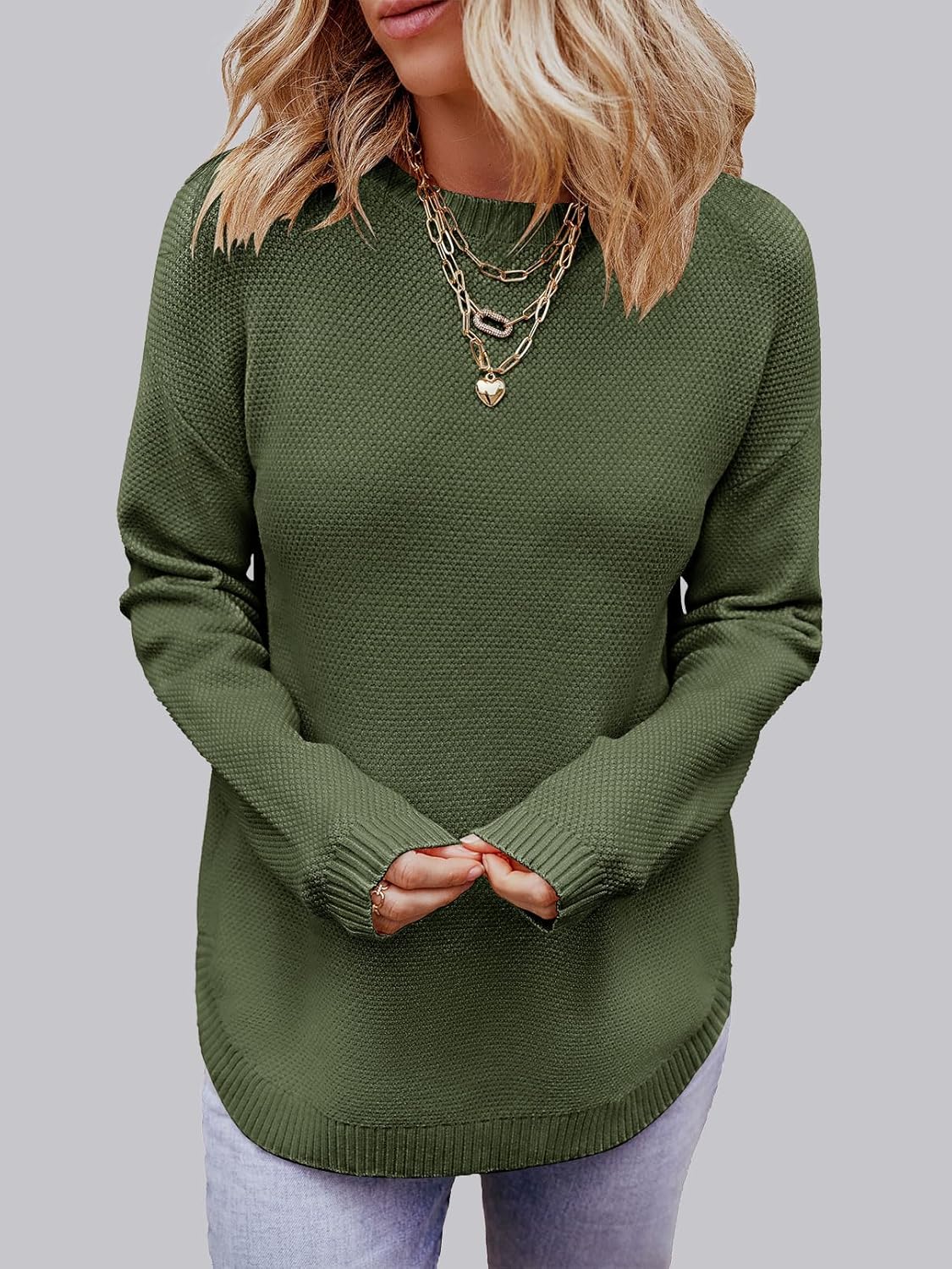 MEROKEETY Women's Casual Long Sleeve Sweaters 2025 Loose Crew Neck Fall Winter Knit Pullover Sweater Tops