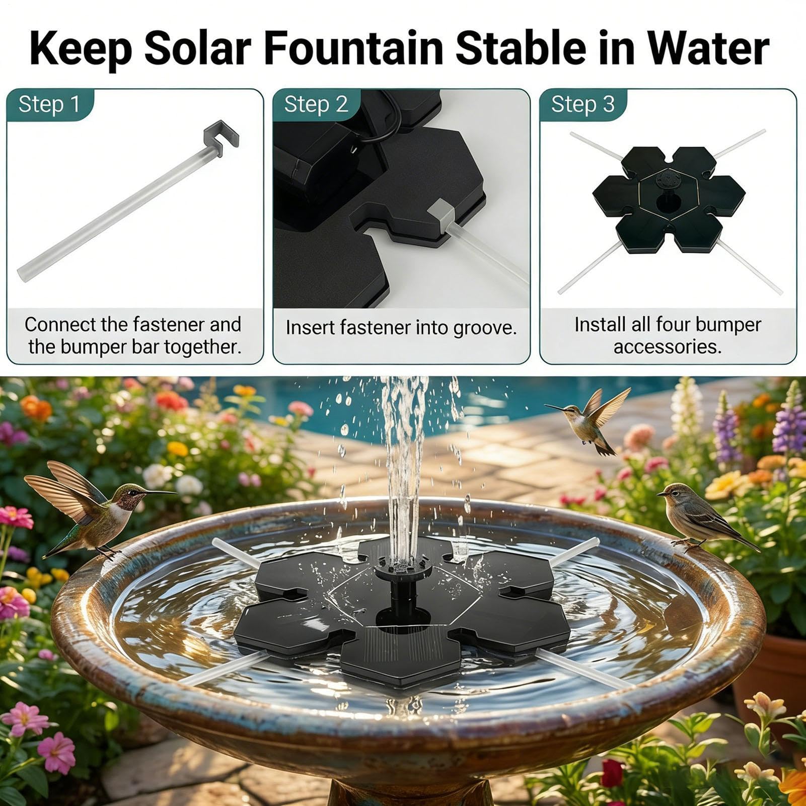 Irrigatore alimentato dal sole - Bacino del santuario aviario, display a cascata sul cortile, idrohub esterno, fauna selvatica, hardware paesaggistico | per portico, patio, terrazza, prato, balcone