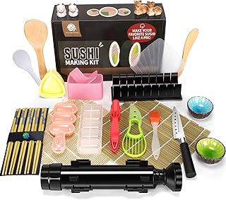 FUNGYAND Sushi Making Kit, 27 Pcs Pro Sushi Kit Includes Bazooka Roller, Cutting Mold, Bamboo Mats, Musubi Maker, Nigiri Mold, Sushi Knife, Chopsticks, Sauce Dishes, & More All-in-One DIY Sushi Gift