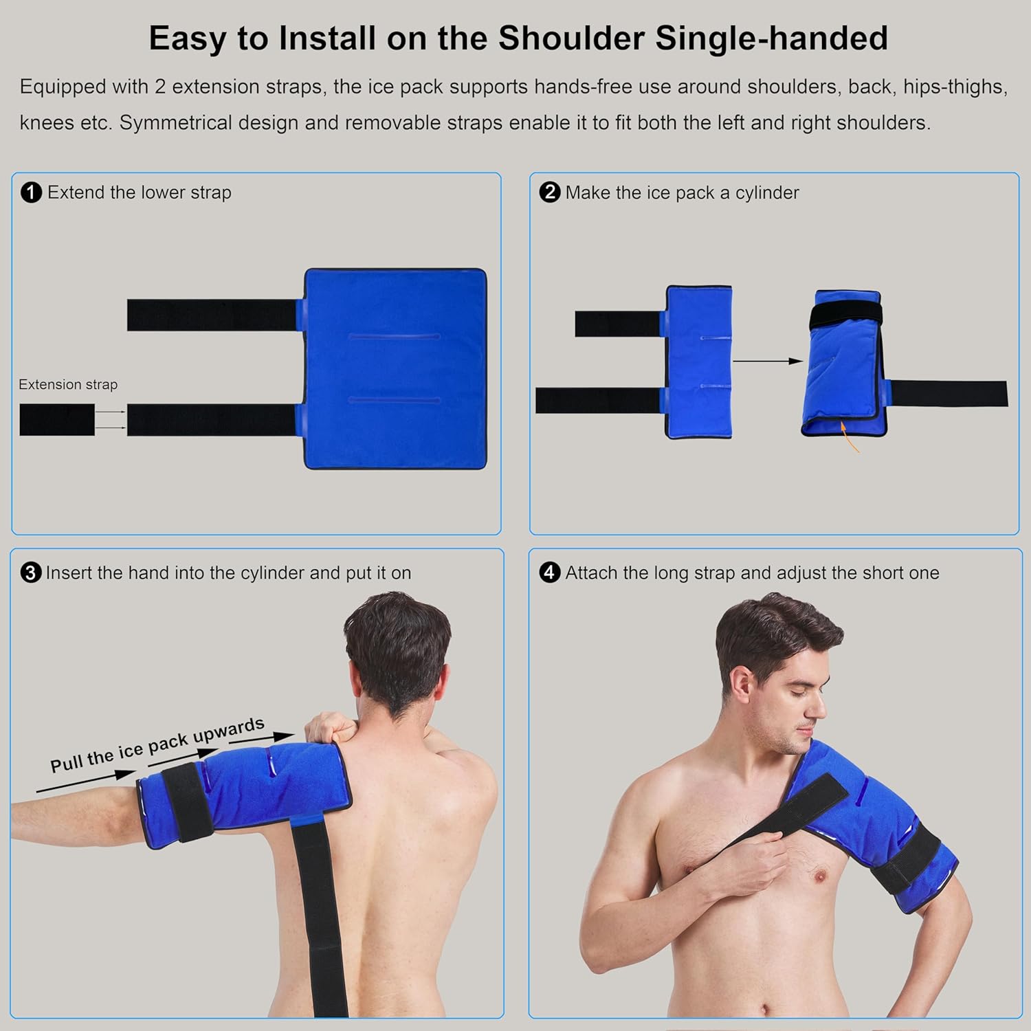 Koo-Care Extra Large Gel Ice Pack for Injuries Reusable Flexible Hot Cold Therapy Compress with Strap for Shoulder Rotator Cuff, Back, Hip, Shin - Knee Replacement Surgery Pain Relief XL 13" x 14.7" - Image 4