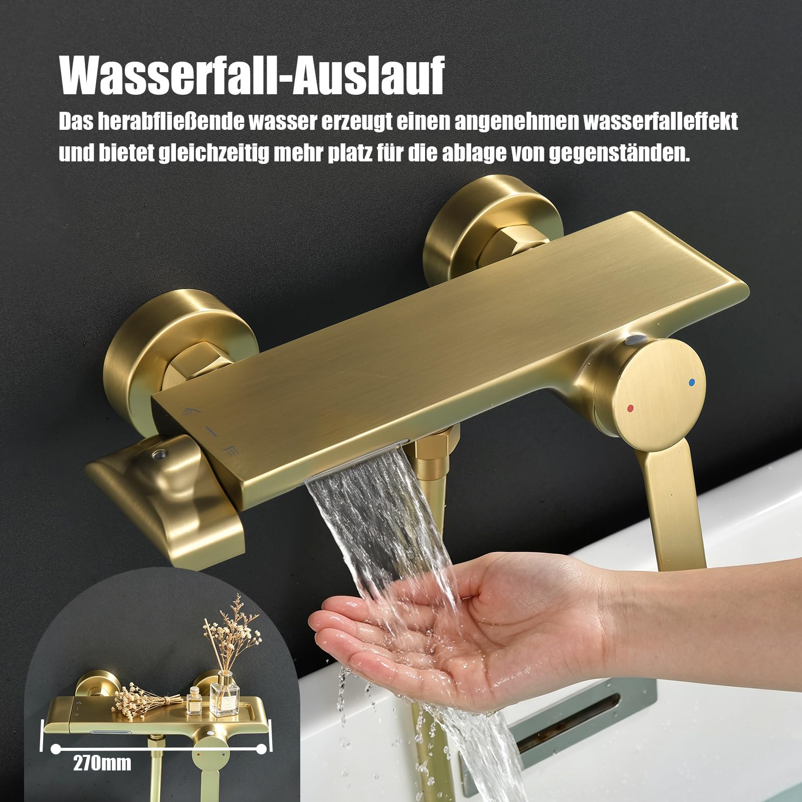 d Bateria wannowa z prysznicem ręcznym, wodospad, mosiężny zestaw prysznicowy z 3 funkcjami, wąż 150 cm, armatura łazienkowa do spa