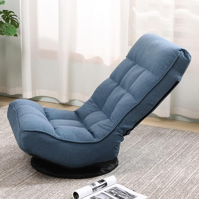 FLOGUOOR Floor Chair with 360 Degree Backrest, 6-Position Adjustable Reading Chair, Folding Chair Bed for TV Watching or Gaming, Floor Sofa Suitable for Private Space (Dark Blue) 6250