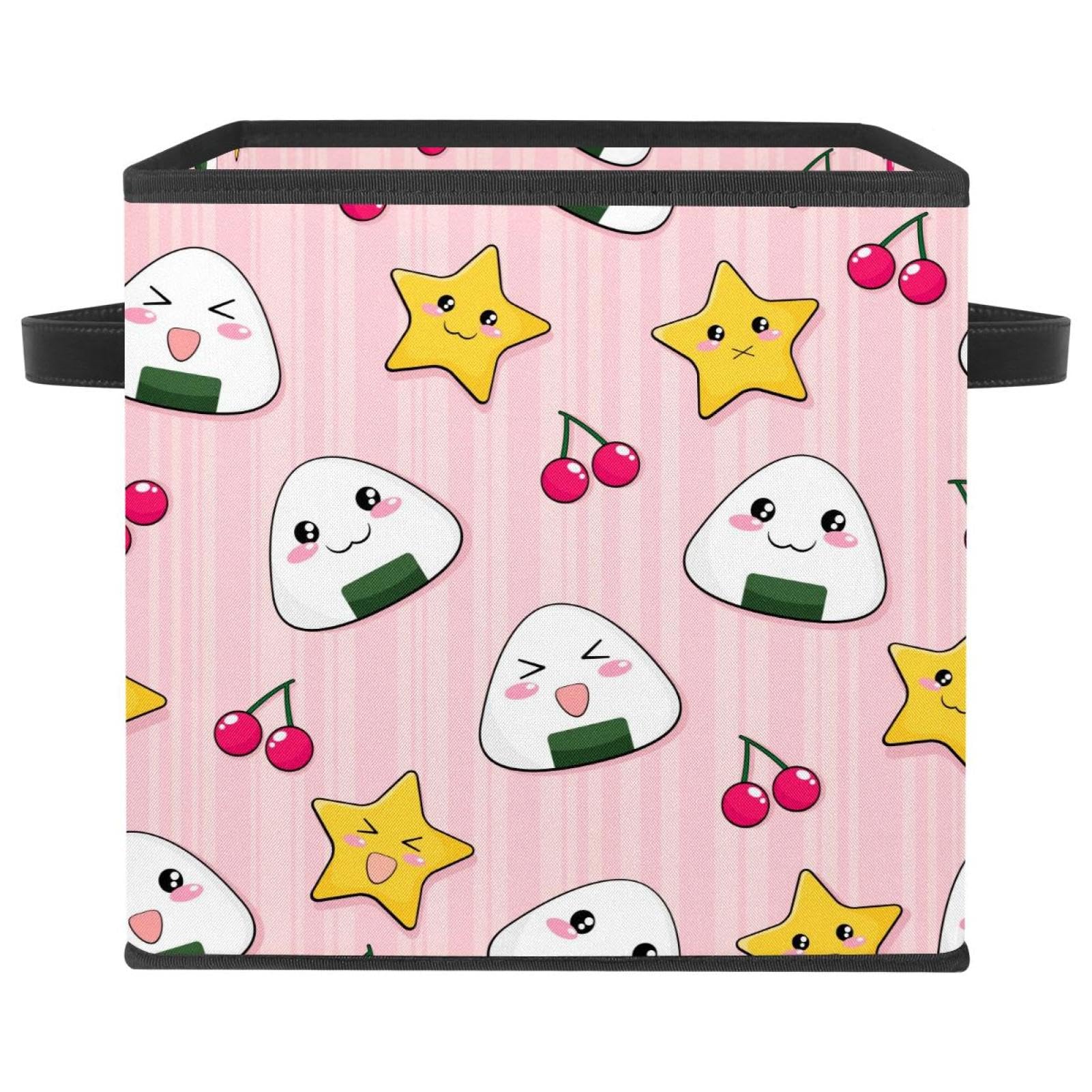 Boîte de rangement pliable motif onigiri - Cube en tissu avec poignées
