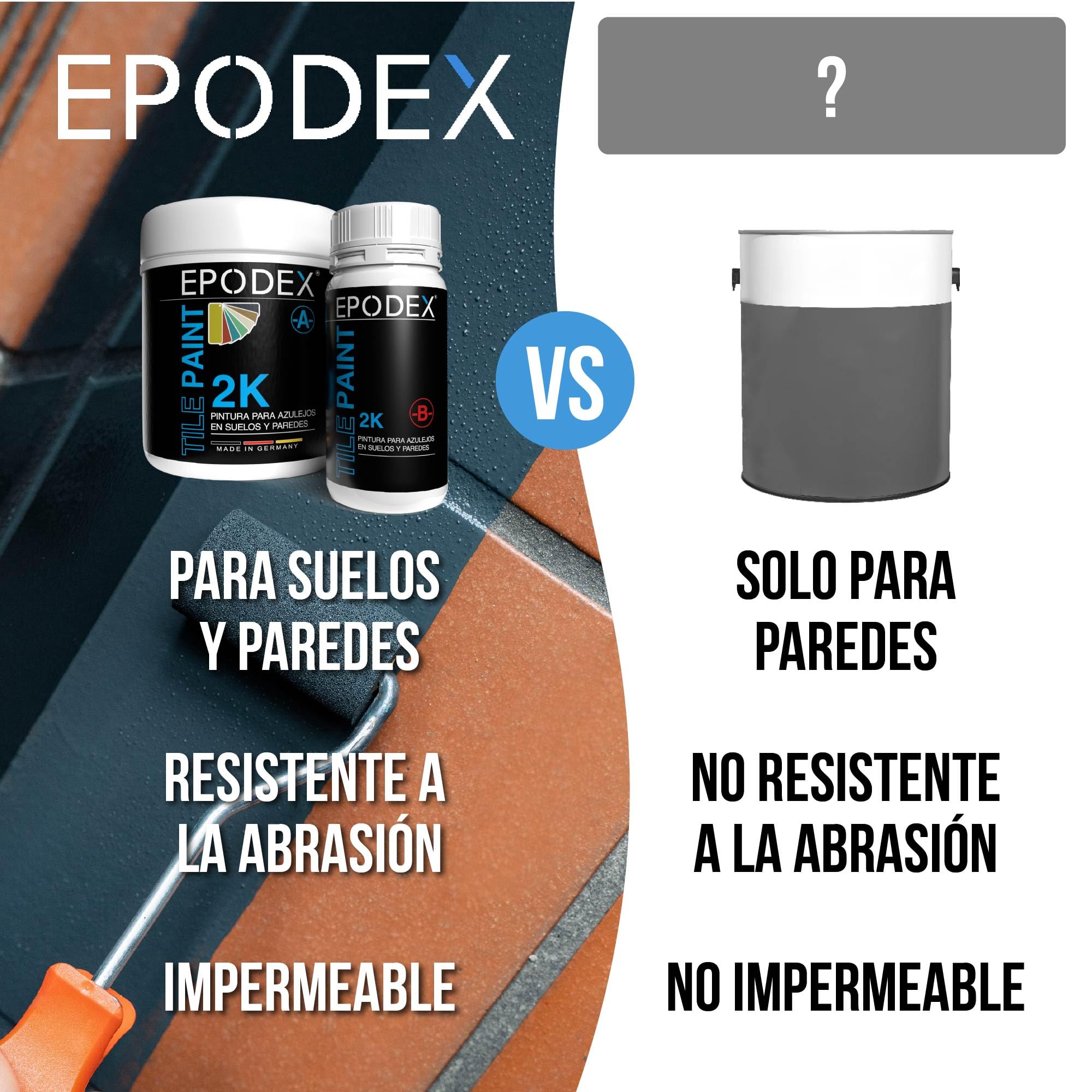 EPODEX Pintura para azulejos 2K con accesorios - Peach - Pastel | Pintura azulejos baño, cocina y más, Resistente al agua y abrasión, Apta para suelos y paredes - 1,8kg (7m² con 2 capas)
