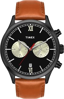 TIMEX Analog Watch for man with Black Round Dial & Tan Leather Strap Band