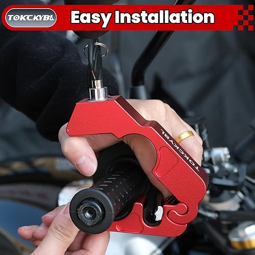 Miniatura 3 de Casco de Motocicleta, Bloqueo Antirrobo de Alta Resistencia, Bloqueo de Freno y Manillar, Universal para Motocicletas, ATVs, Dirt Bikes, Rojo