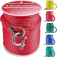 Vista 15 de Cuerda de anclaje premium de 50 pies x 1/2 pulgadas, línea de anclaje trenzada sólida MFP para barco con dedal y grillete - Negro