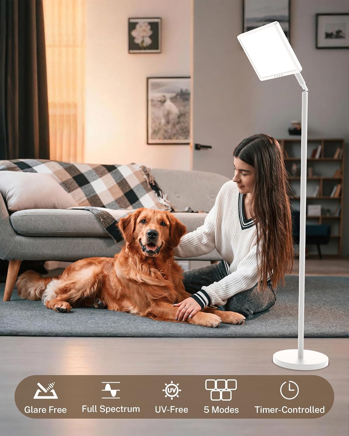 Sunlight Lamp, 12000 Lux Full Spectum Sun Lamp Natural Light Lamp for Home/Office/Morning Routine, 4 in 1 Mount, 5 Mode Adjustable 10 Brightess Levels, 5 Color Modes,Timer, Memory - Image 3