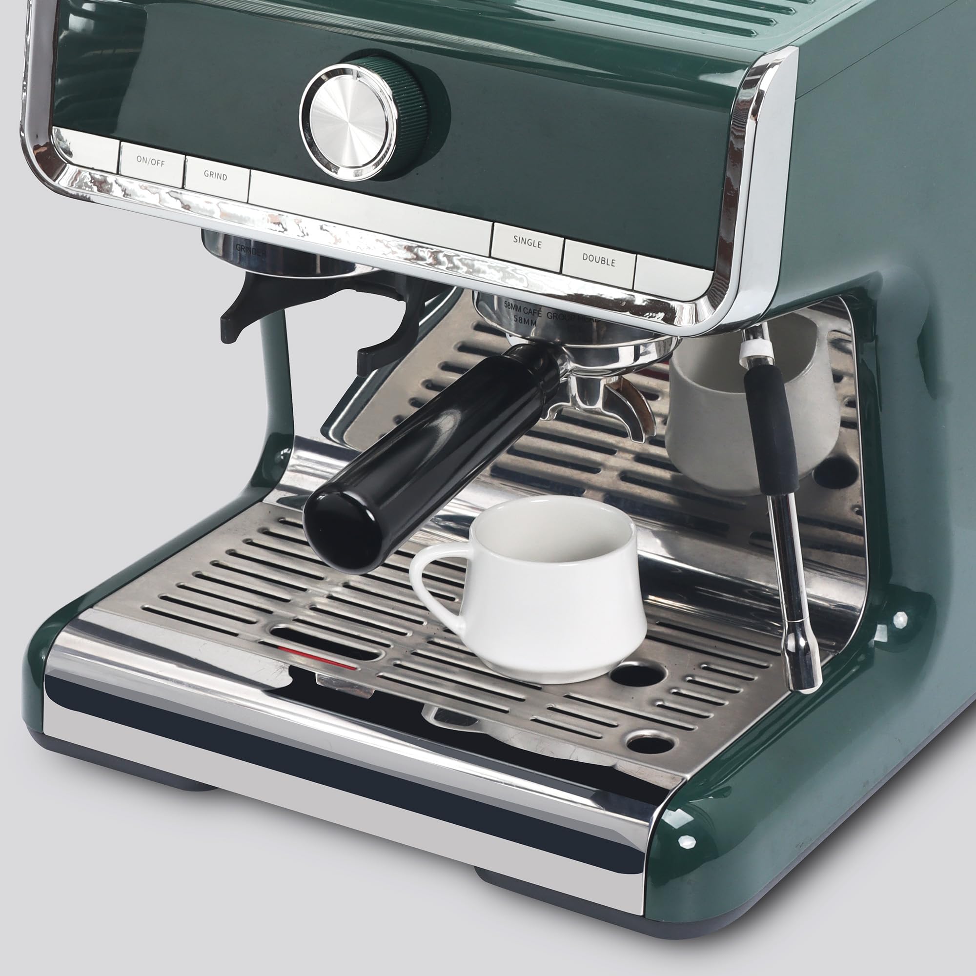 Lareina Juego de 6 tazas de café de porcelana de 3 onzas, tazas de café apilables con platillos, cucharas y soporte de metal, tazas de cerámica Demitasse, accesorios de espresso para máquina, color