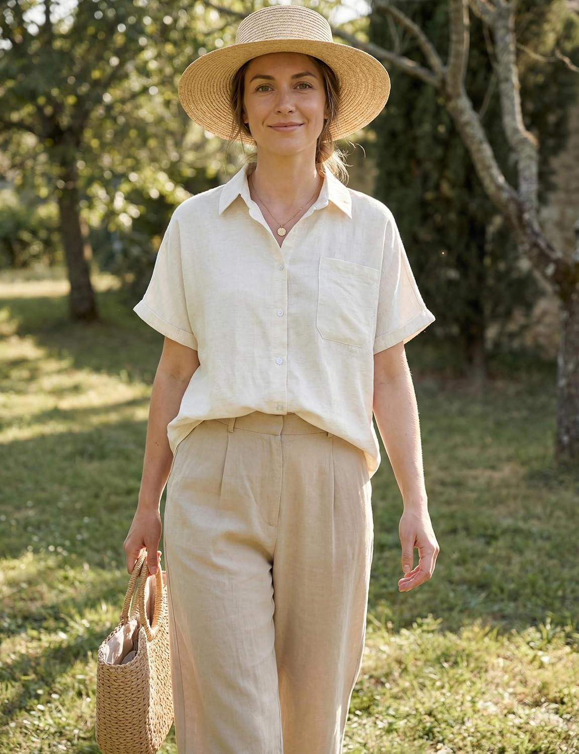 Beninos Women's Casual Loose Fitting Button Down Shirt Summer Short Sleeve Oversized Linen Shirt - Image 6