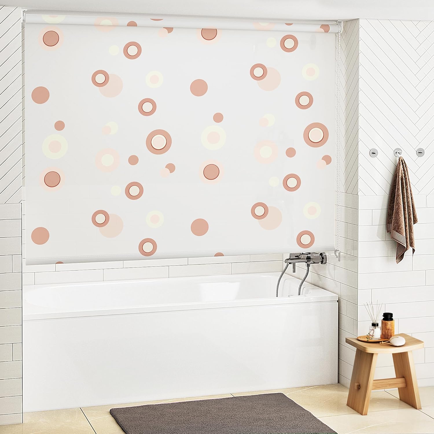 LazBlinds Shower Curtain for Bathroom, Premium PVEA Waterproof Fabric Heavy Duty Shower Roller Blind Rollup Curtain for Bathtub. No Rods, No Hooks, No Rings! (53" W x 95" L, Beige) Cord-beige 53"W x 95"L
