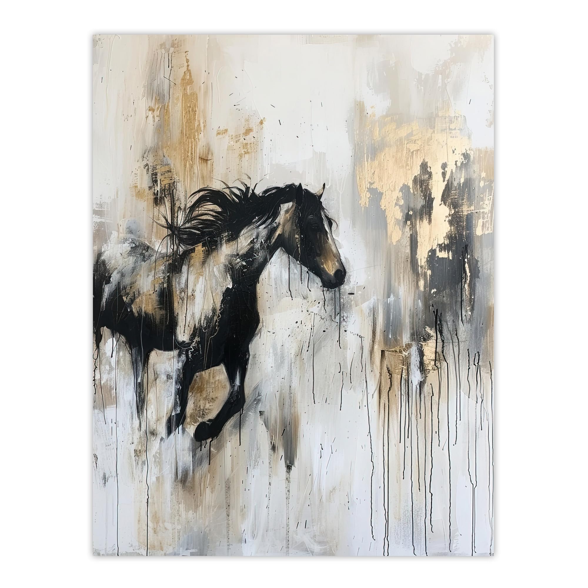Artery8 Wild Horse Fantasy Black Gold Bright Oil Painting Living Room Unframed Wall Art Print Poster Home Decor Premium