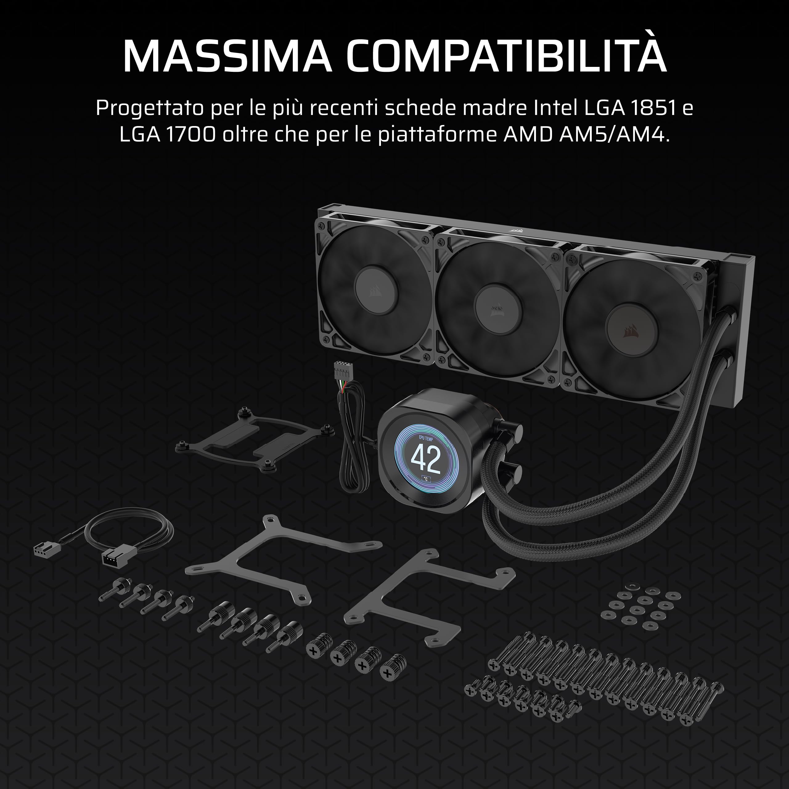 CORSAIR NAUTILUS 360 RS LCD Dissipatore a Liquido per CPU – Nero | Schermo LCD IPS da 2,1", AIO da 360mm, Bassa rumorosità, Daisy-Chain, Intel LGA 1851/1700, AMD AM5/AM4, 3 ventole RS120