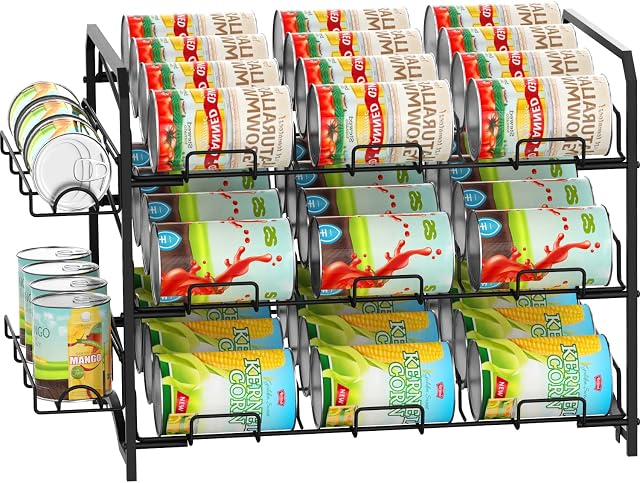 Mutool 3 Tier Can Rack Organizer, Stackable Food Storage Rack Kitchen Organizer, Can Holder Storage Rack for Counter-Top, Pantry Organizers and Storage, Black