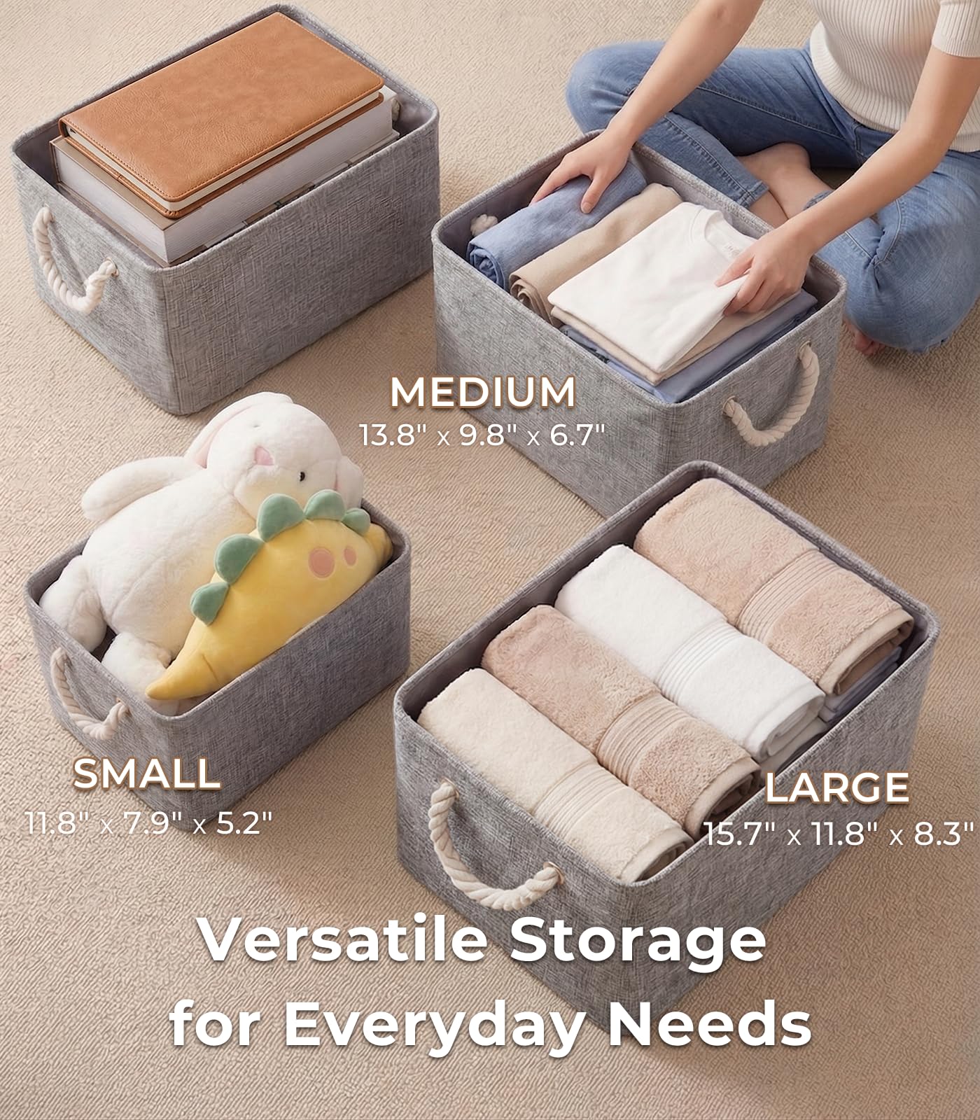 TheWarmHome Faltbare Stoffkorb Aufbewahrungsboxen aus Stoff Körbe für Regale Aufbewahrungskörbe Körbe für Die Organisation(Grau, 11.8x7.9x5.1")