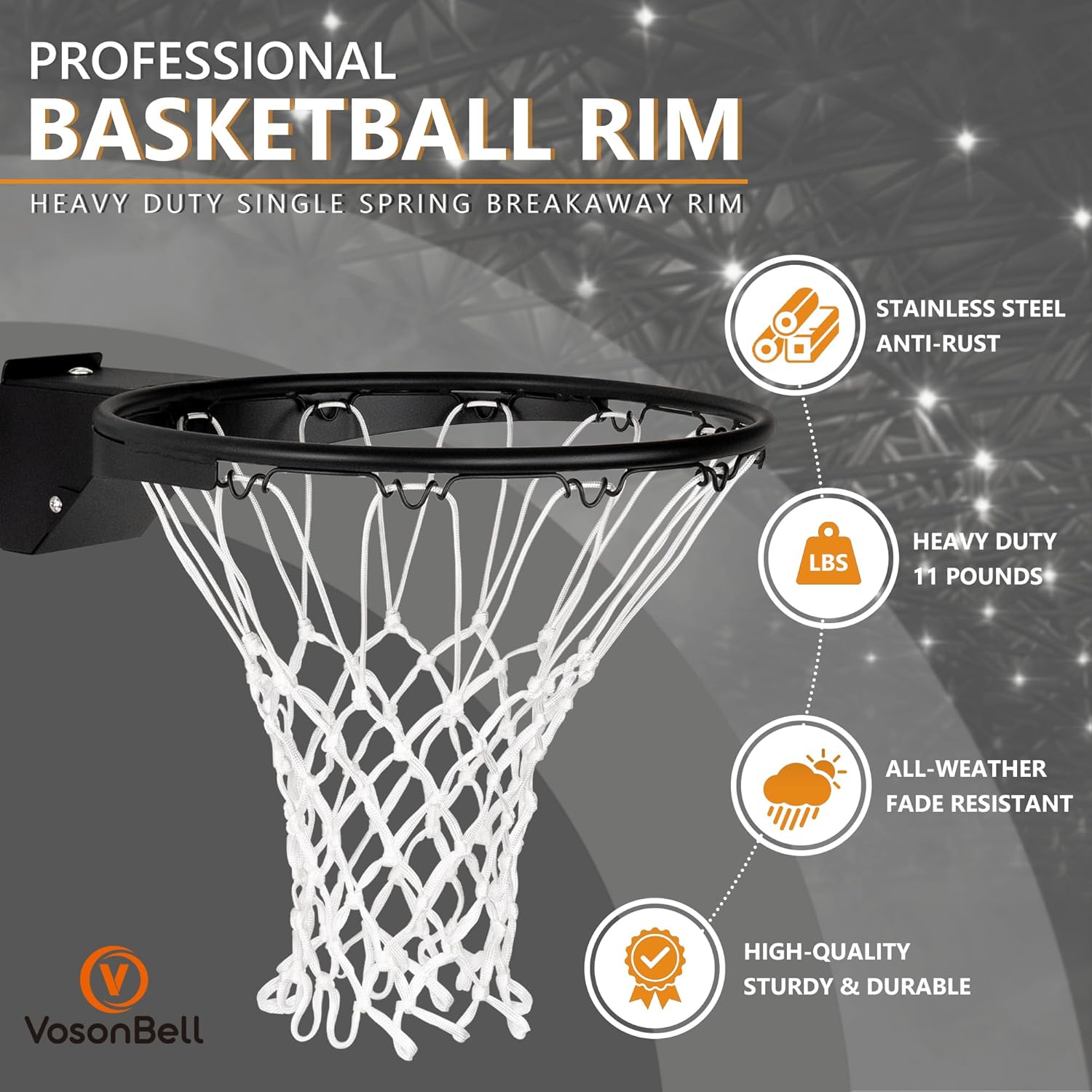 Basketball Rim Replacement, Single-Spring Breakaway Basketball Rim Outdoor Indoor, Universal 18 Inch Heavy Duty Basketball Hoop Rim and Net