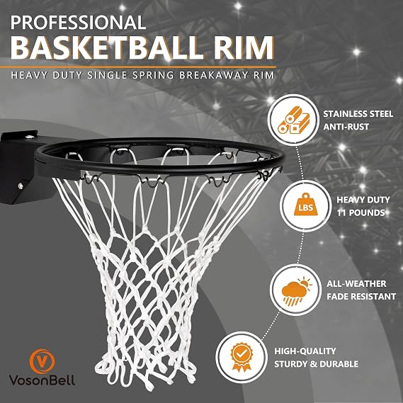 Basketball Rim Replacement, Single-Spring Breakaway Basketball Rim Outdoor Indoor, Universal 18 Inch Heavy Duty Basketball Hoop Rim and Net
