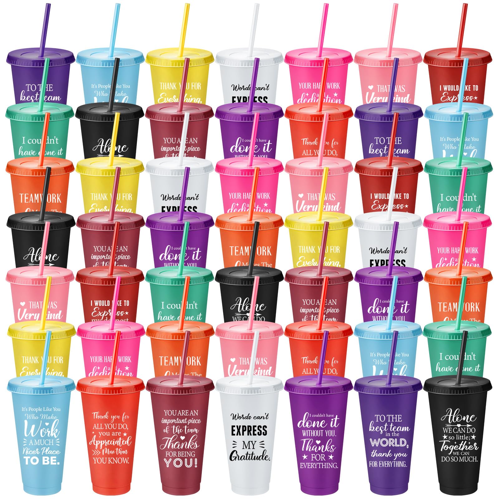 Nuenen 50 Pcs Employee Appreciation Tumbler with Straw and Lid Bulk 24oz Thank You Cup Gift Plastic Inspirational Travel Cups for Teacher Coworker