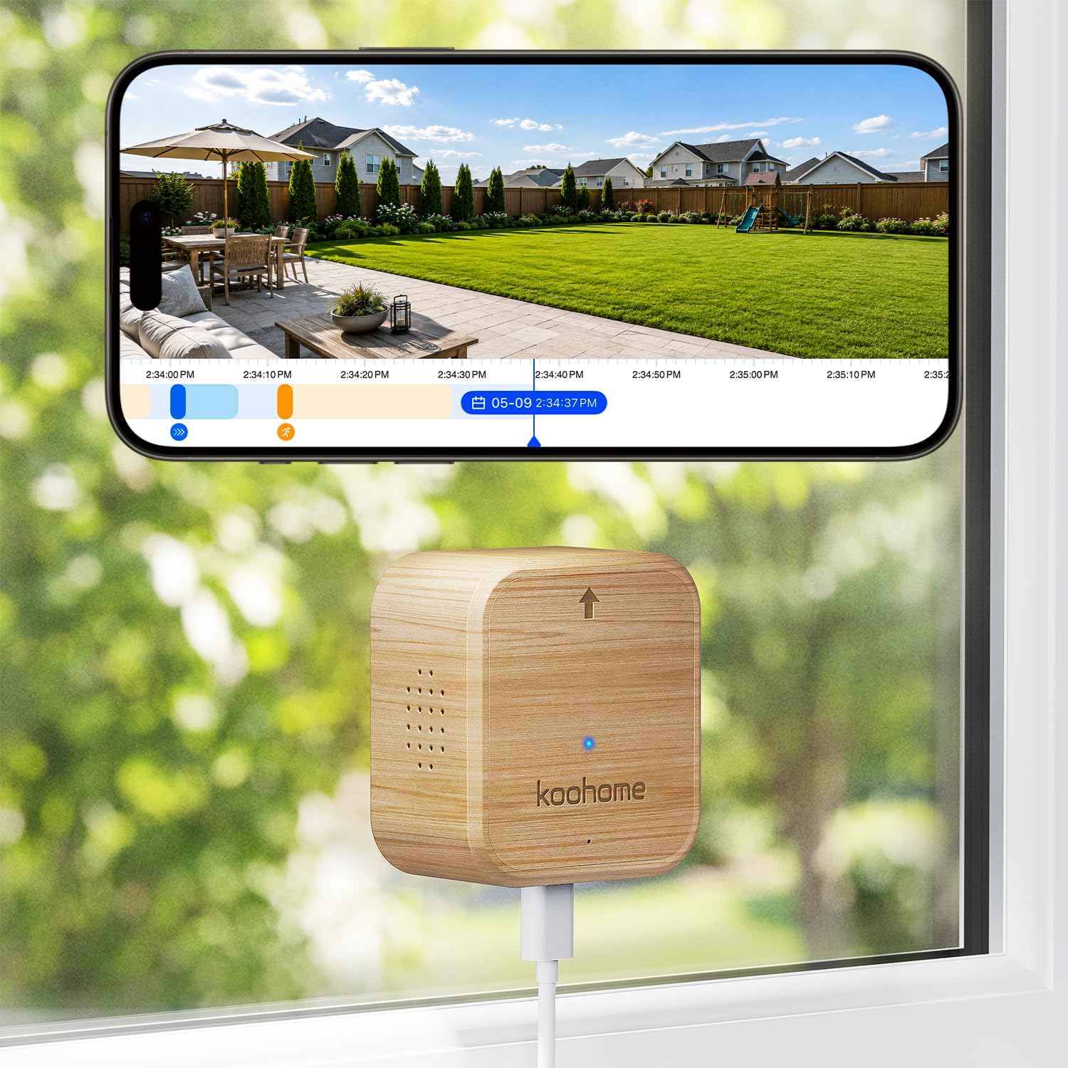 5MP 3K Window Security Camera for Home, No Subscription | Magnetic Mount, Full-Color Night Vision, 24/7 Recording, Free Cloud Storage, AI Person Detection, Dual-Band WiFi, Maple Wood