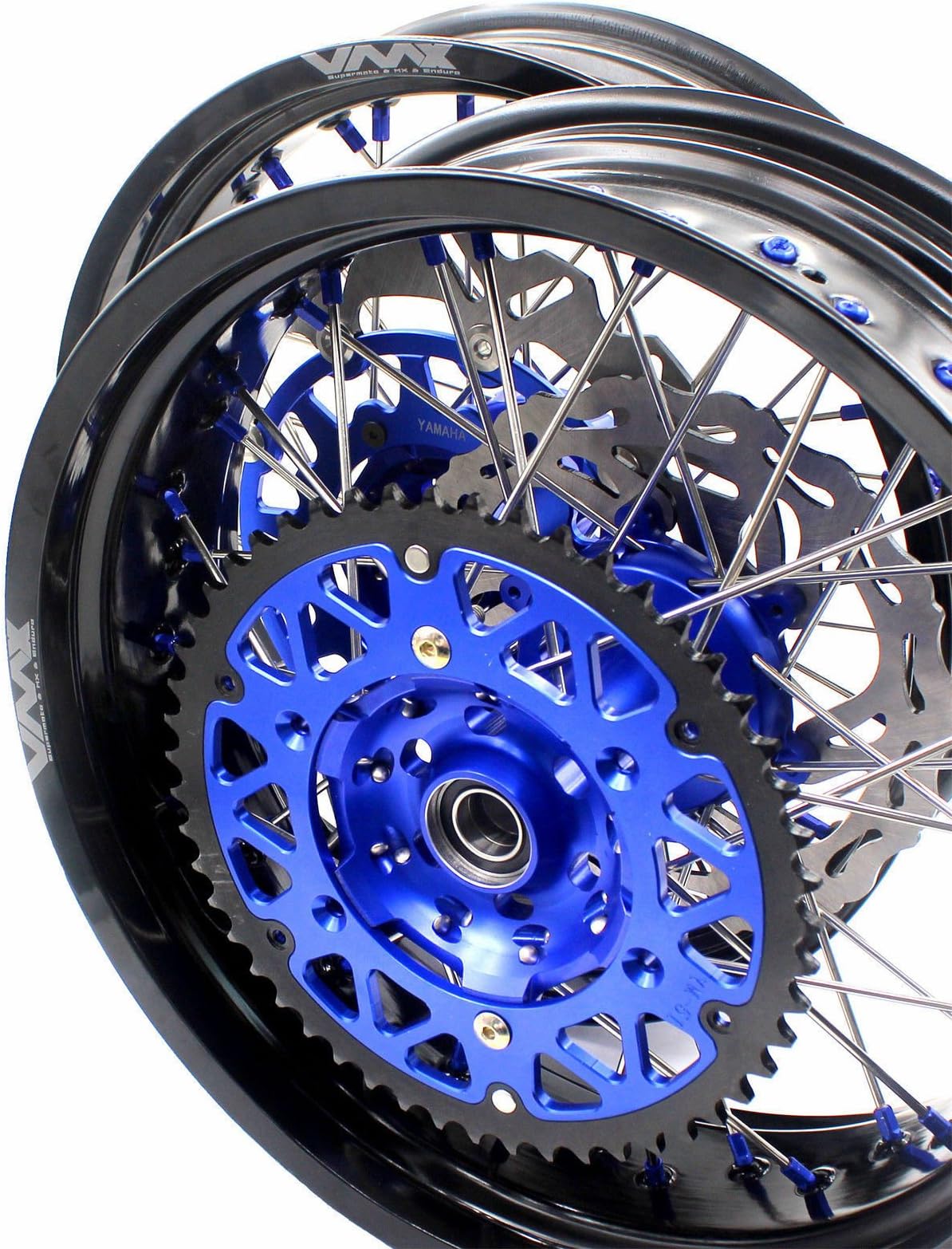 VMX 3.5/5.0*17" YAMAHA SUPERMOTO WHEELS SET WR250F 2001-2017 WR450F 2003-2017 DISC BLUE NIPPLE
