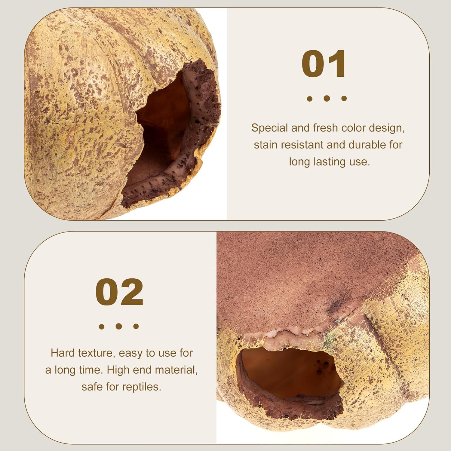 Wear-Resistant Resin Pumpkin Decor Reptile Cave Hideout Small Terrarium Pumpkin Shelter for Gecko and Lizard Habitat Accessories