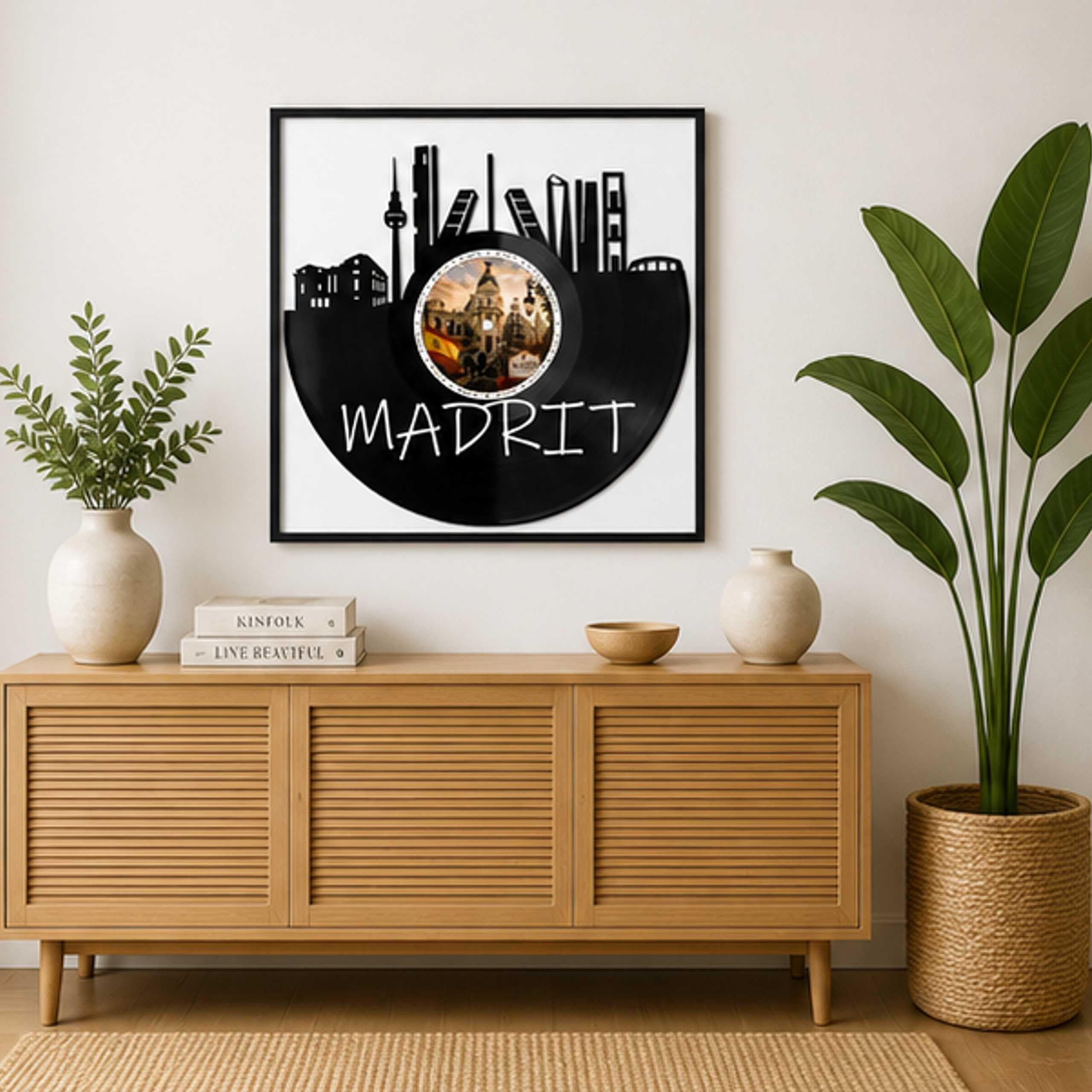 EVEVO Decorazione da parete in vinile con cornice, 32 x 32 cm, motivo: panorama della Spagna di Madrid, regalo per gli amanti della Spagna