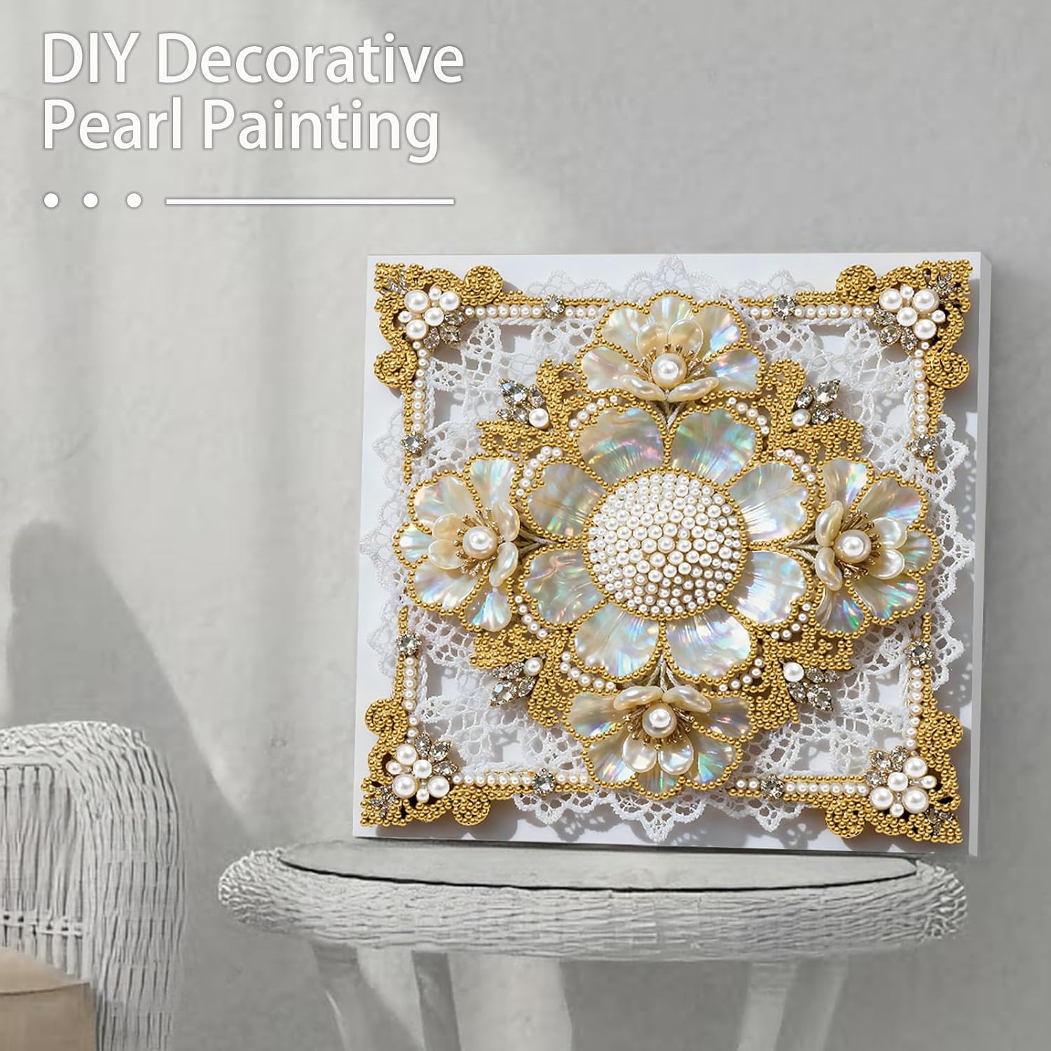 Flowers Pearl Art Painting with Frame, 25x25cm Sparkling Resin DIY Kit for Beginners, Textured Wall Decor for Living Room, Bedroom & Mindful Gift for Women, Birthday Anniversary