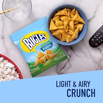 Bugles Corn Snacks, Ranch Flavor, Single Serve Pouches, 36 Ct, 3.38 lb Case