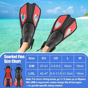 Snorkel Fins, Swim Fins Travel Size Short Adjustable for Snorkeling Diving Adult Men Women Open Heel Swimming Flippers
