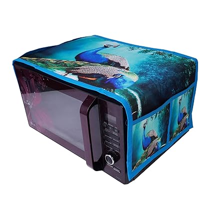MW PRINTS Microwave Oven Top Cover, Microwave Cover with Pockets Free Size, with 4 Utility Pockets