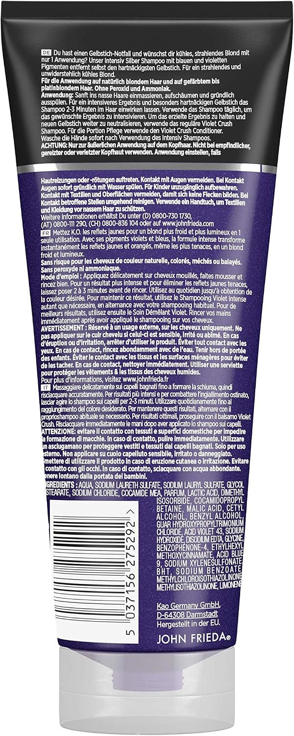 John Frieda Violet Crush Shampoo - Neutralises Yellow & Orange Tones - Formulated with Crushed Violet Pigments, 250 ml - Image 3