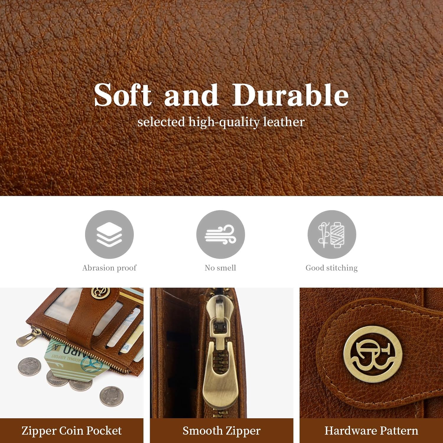 Leather Wallet Women,RFID Blocking Small Wallet for Women Bifold Compact Slim Wallet Card Holder With Zipper Coin Pocket(Deepbrown)