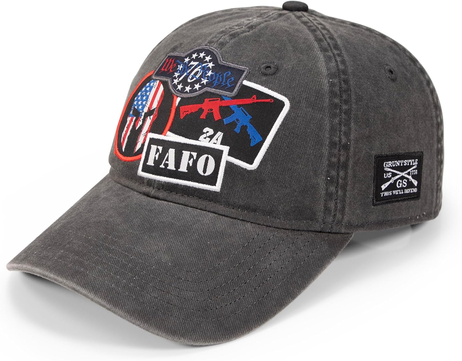 Grunt Style American Patriot Patch Dad Hat (One Size, Grey)