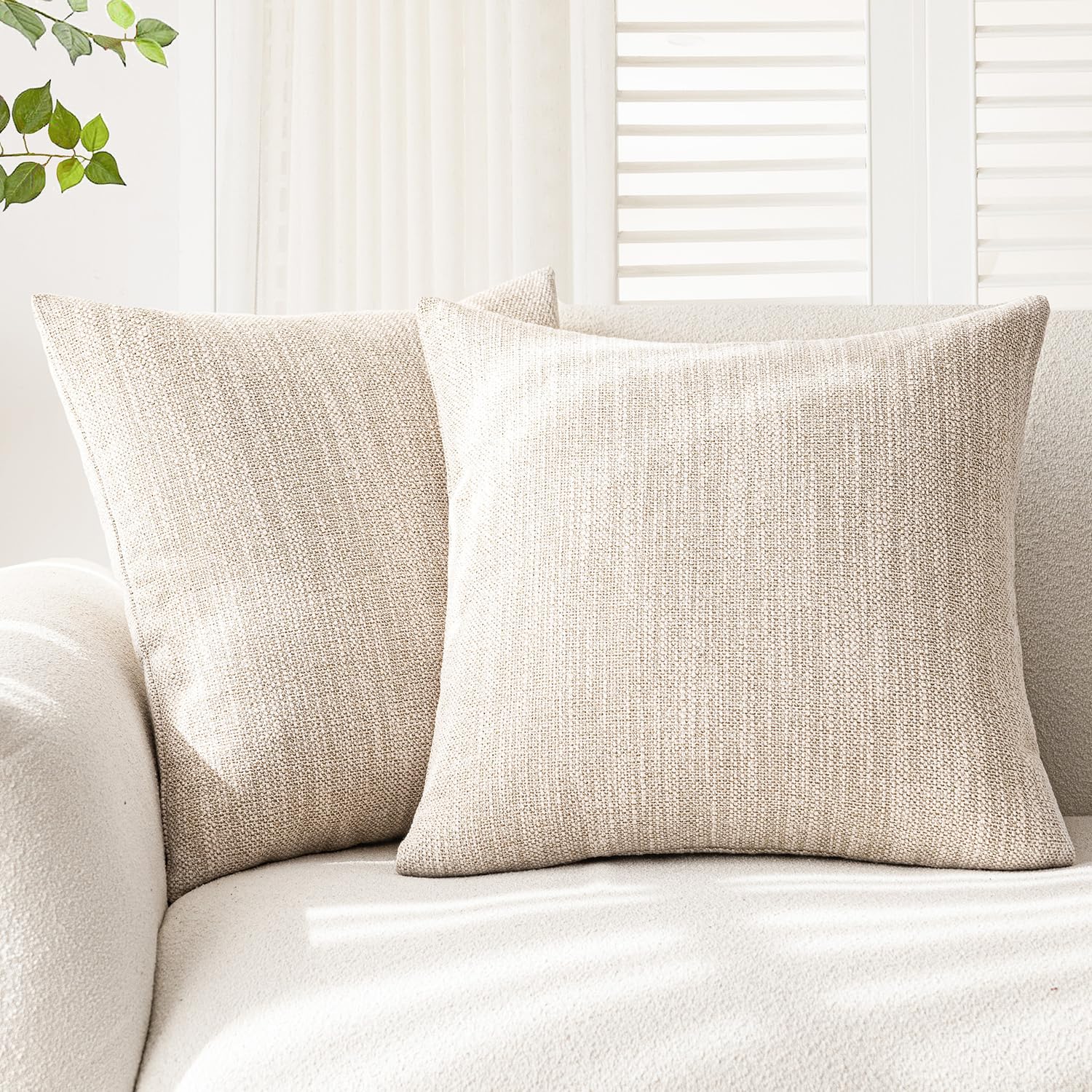 Foindtower Set of 2 Decorative Textured Burlap Linen Throw Pillow Covers Farmhouse Boho Cushion Cover Solid Accent Pillowcase for Couch Sofa Bed